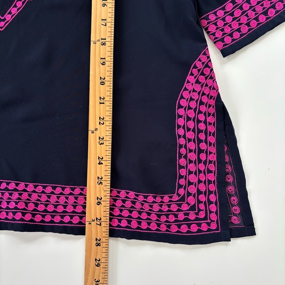 Gretchen Scott Women's Navy Blue Pink Relaxed Fit Long sleeve Sheer Tunic SMALL - Picture 7 of 7